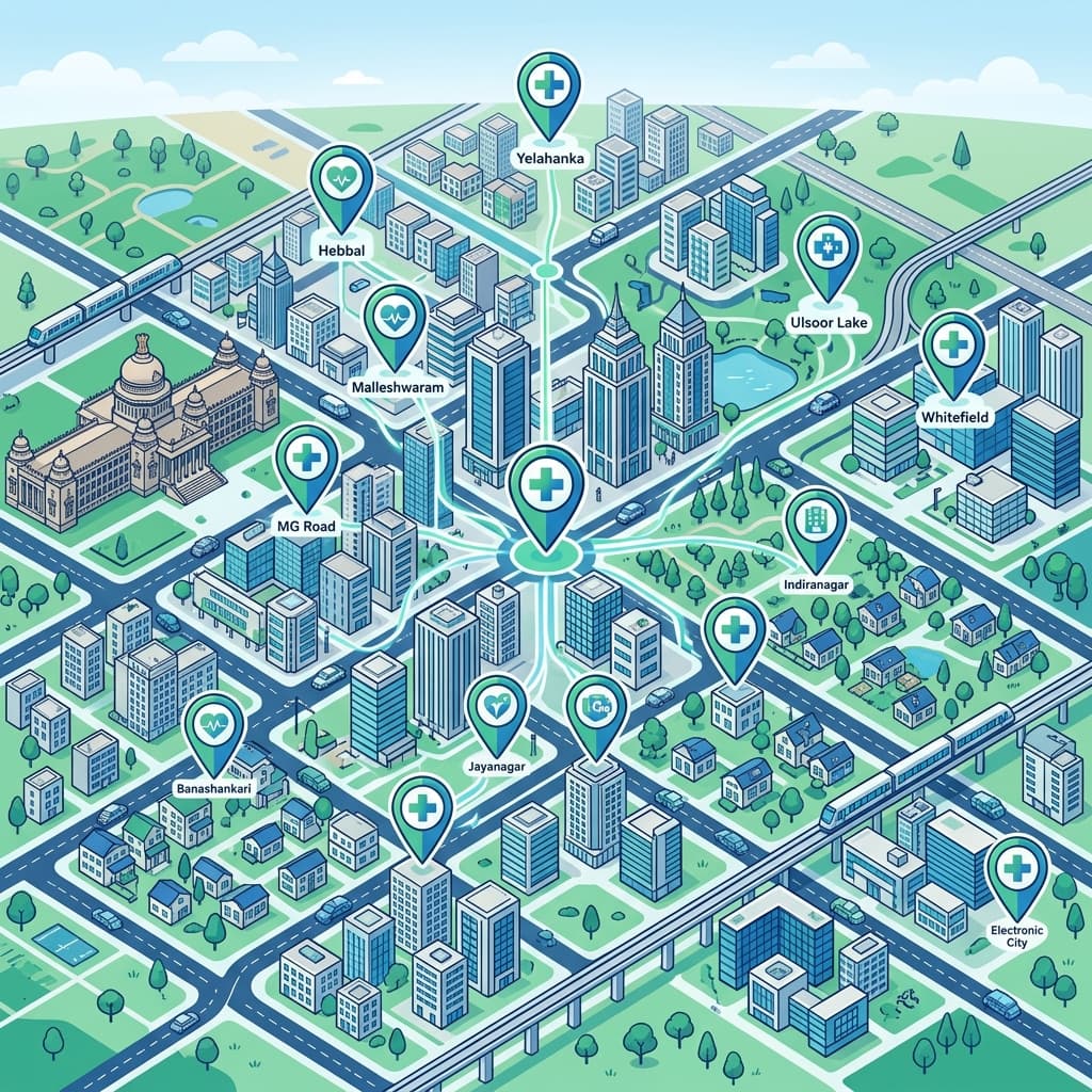 Nurse Nest Plus service coverage areas across Bangalore - home nursing available in all major localities