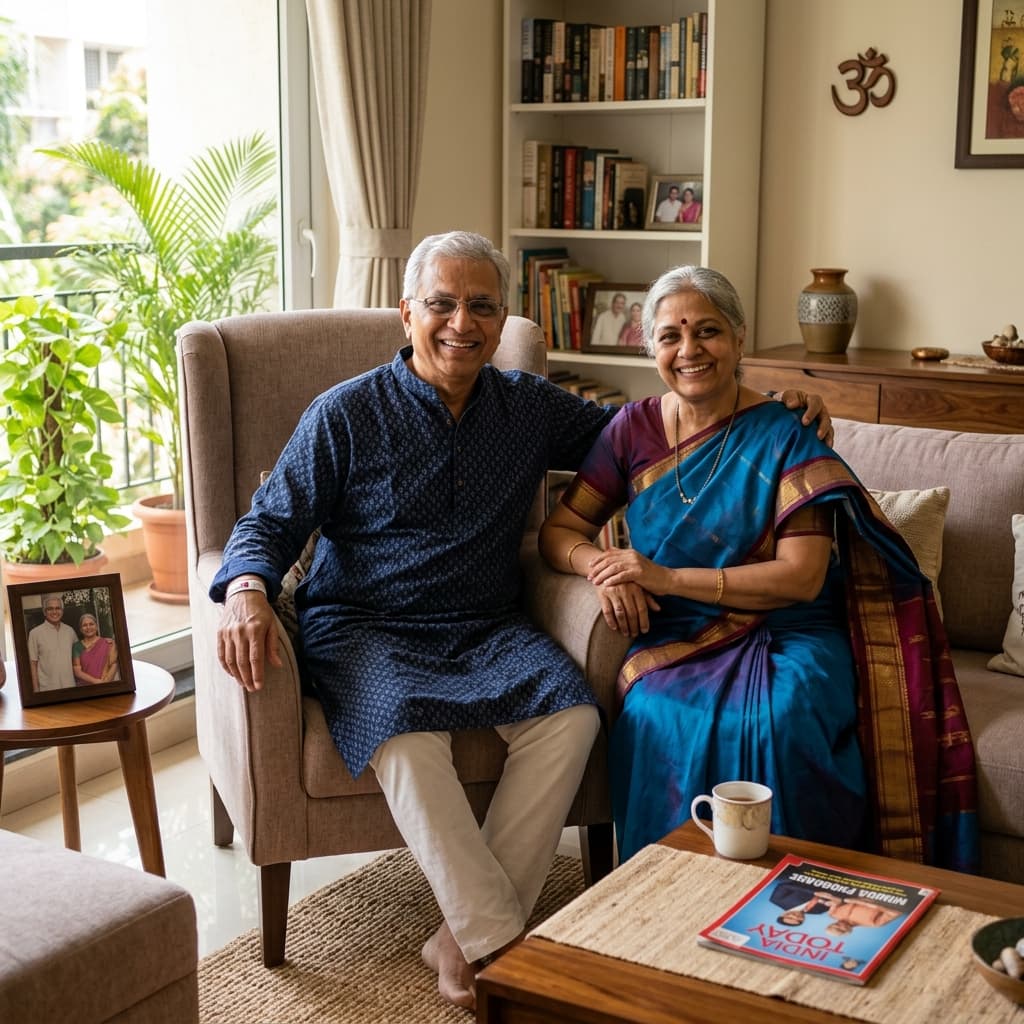 Happy elderly couple in Bangalore enjoying quality of life after receiving professional home nursing care from Nurse Nest Plus